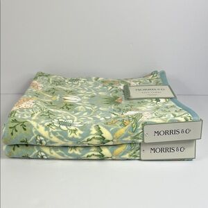 William Morris Co Bath Towels Strawberry Thief Green Velour 2 Pc Set NEW